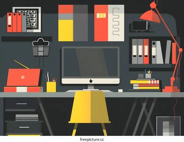 Minimalist Desk Illustration with Yellow Chair