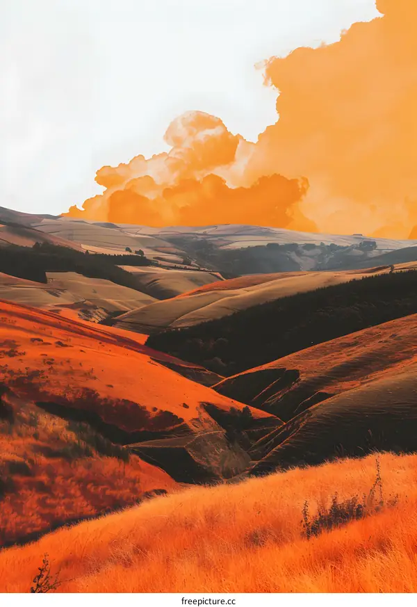 Orange Sky Over Rolling Hills