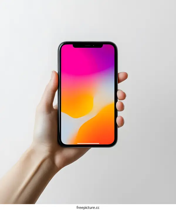 Hand Holding a Smartphone with a Colorful Abstract Background