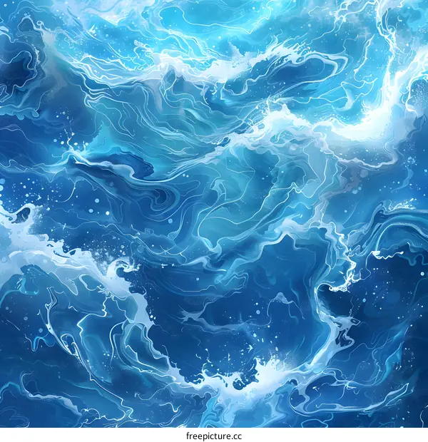 Hand-painted watercolor illustration: Blue and white intertwined waves