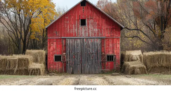 Rustic Red Barn in a Rural Field