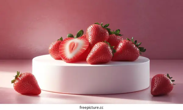 Fresh Strawberries on a White Pedestal