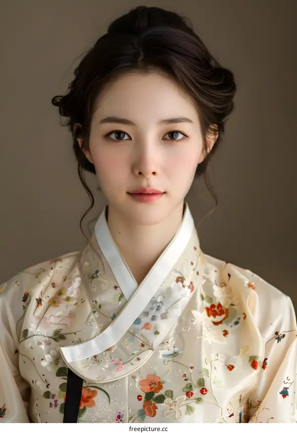Portrait of a young Korean woman in traditional dress