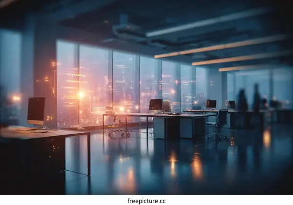 Modern Office Space at Night with City View