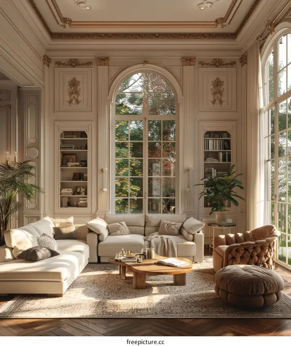 Luxurious Living Room Interior Design with High Ceilings