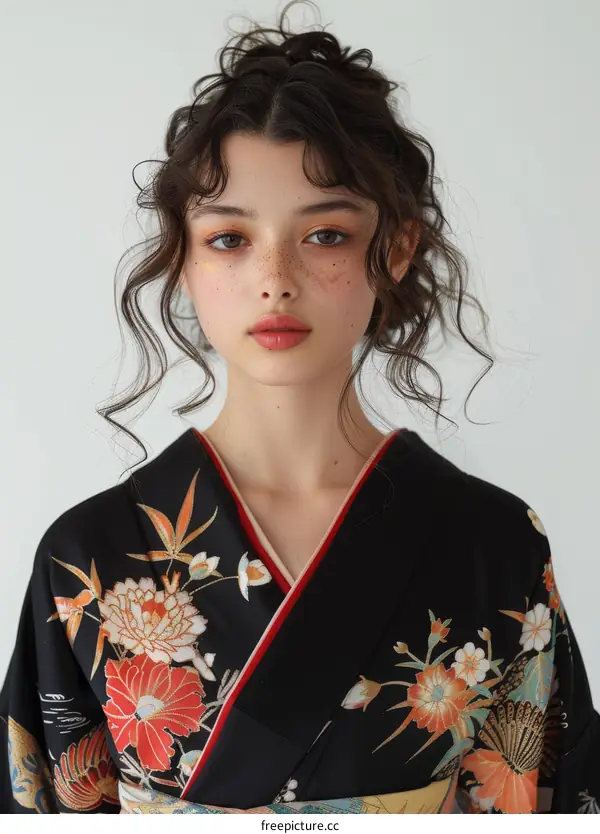 Beautiful Woman Wearing a Traditional Kimono