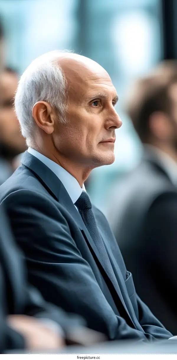 Serious Businessman in Suit Looking Away