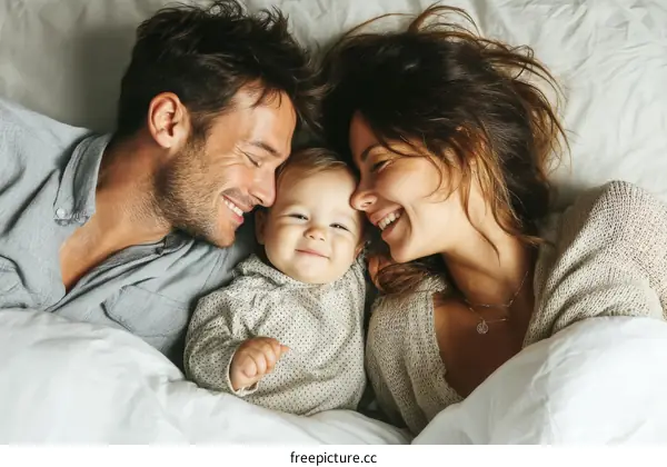 Happy Family Lying in Bed