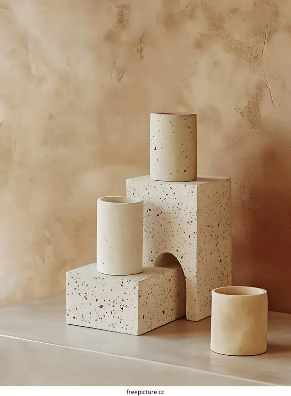 Beige Concrete Vase Display Arrangement