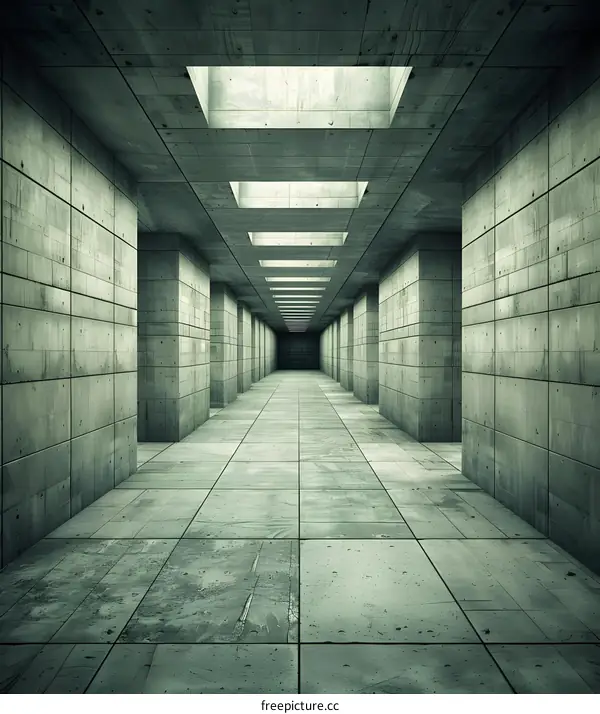 Abstract Concrete Corridor with Lights