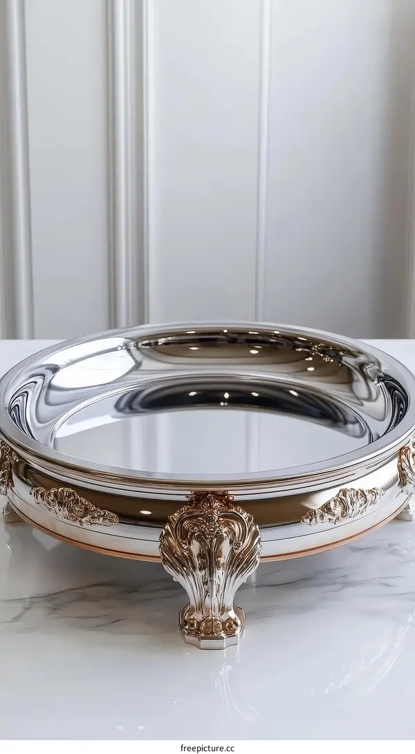 Elegant Round Serving Tray with Ornate Feet