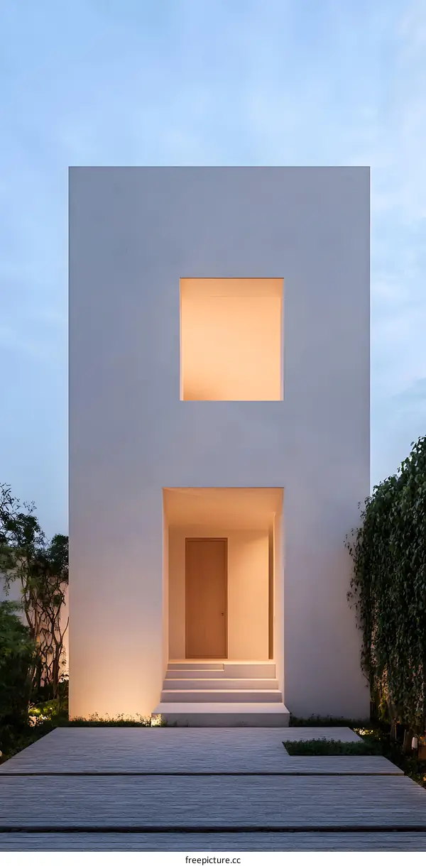 Modern Minimalist White House with Wooden Door