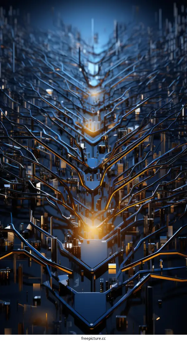 Blue and Black Circuit City Illustration
