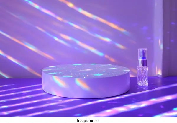 Purple Aesthetic Display Podium with Cosmetic Bottle