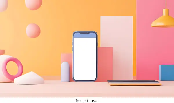 Minimalist 3D Rendered Mockup with a Smartphone on a Pink Background