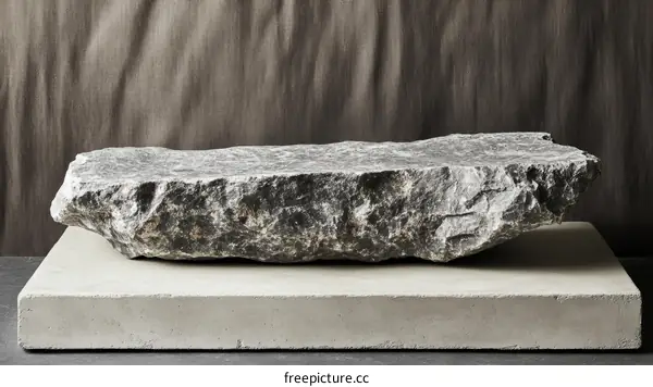 Raw Stone Slab Display on Concrete Pedestal