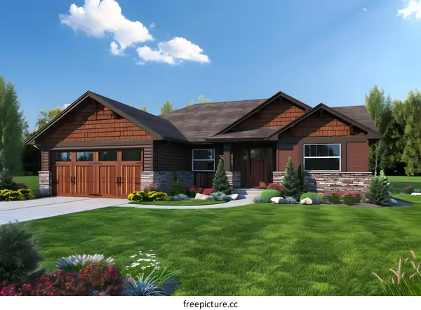 Modern Rustic House with Garage and Landscaping