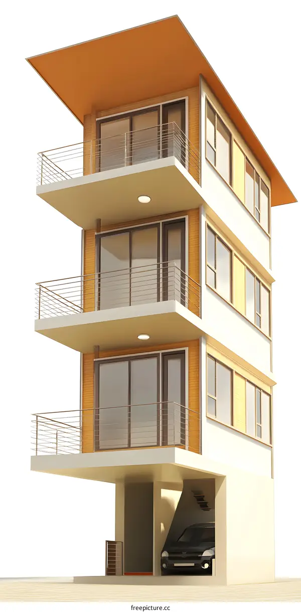 Modern Three Story House with Garage and Balconies