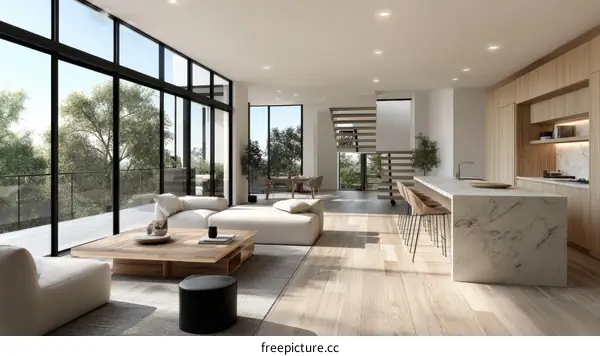 Modern Open-Plan Living Room and Kitchen Design