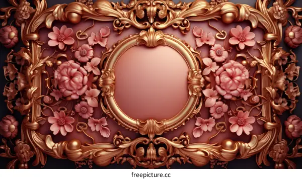Elegant Pink Flowers in a Gold Frame