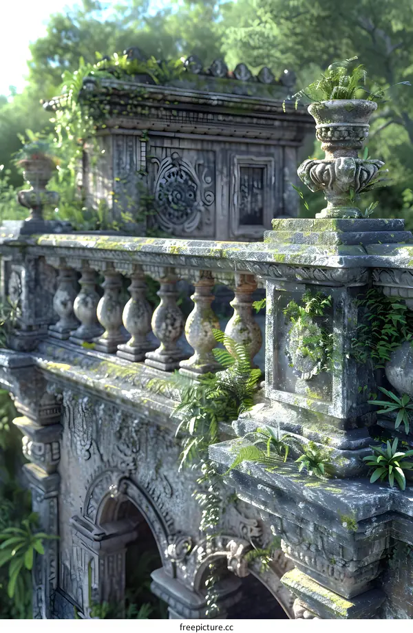 Overgrown Stone Archway With Vines and Plants