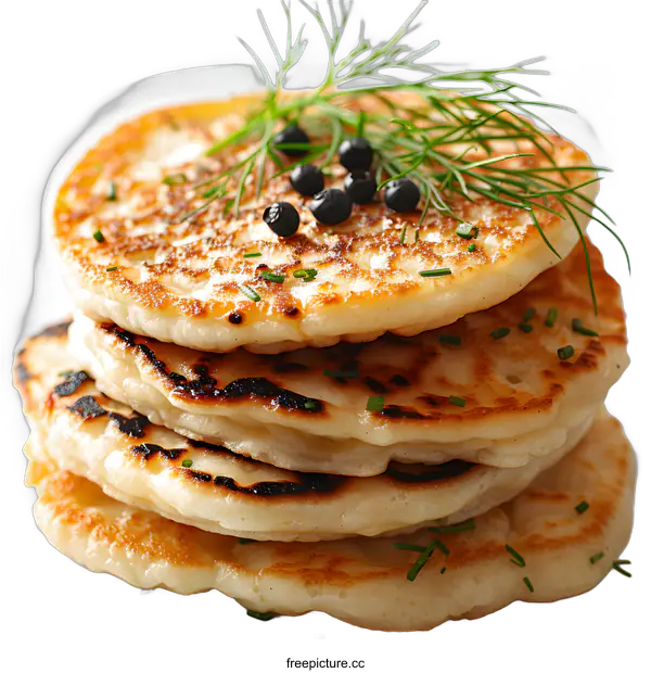[Transparent Background PNG]A stack of pancakes with blueberries and dill