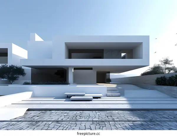 Modern Minimalist House Exterior Design with Concrete Patio
