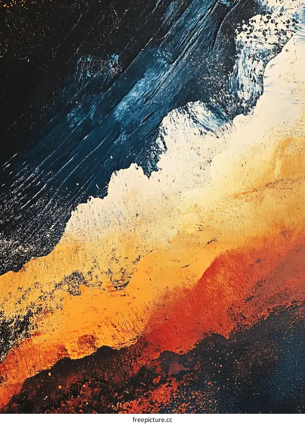 Abstract Art Painting With Orange Yellow White Blue Black Colors