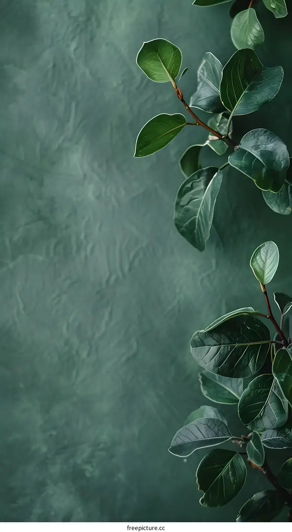 Green Leaves on a Teal Wall
