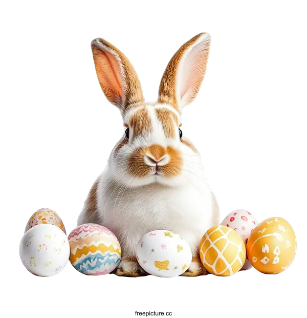 [Transparent Background PNG]Easter Bunny with Decorated Eggs