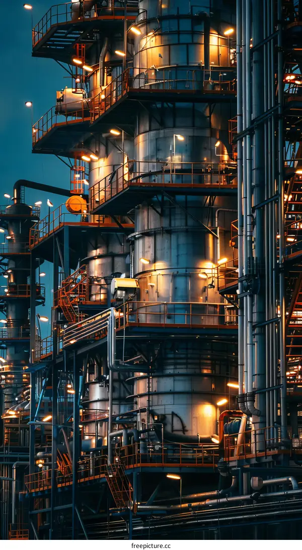 An oil refinery at night