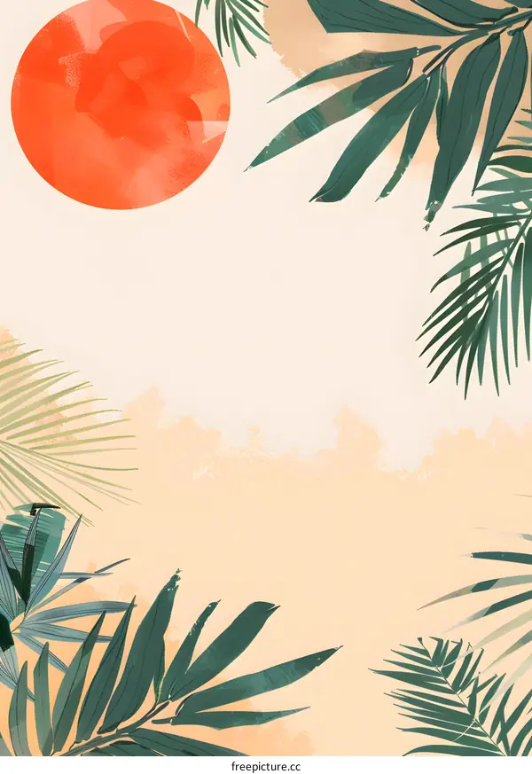 Palm Leaves and Sun Illustration