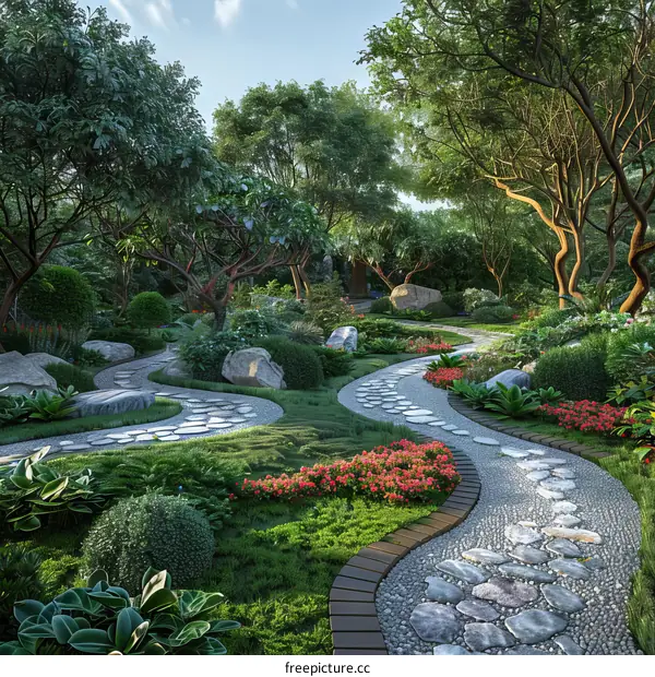 Garden Landscape Design Illustration - Vector Graphic