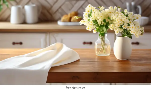 White Tablecloth with Floral Vases