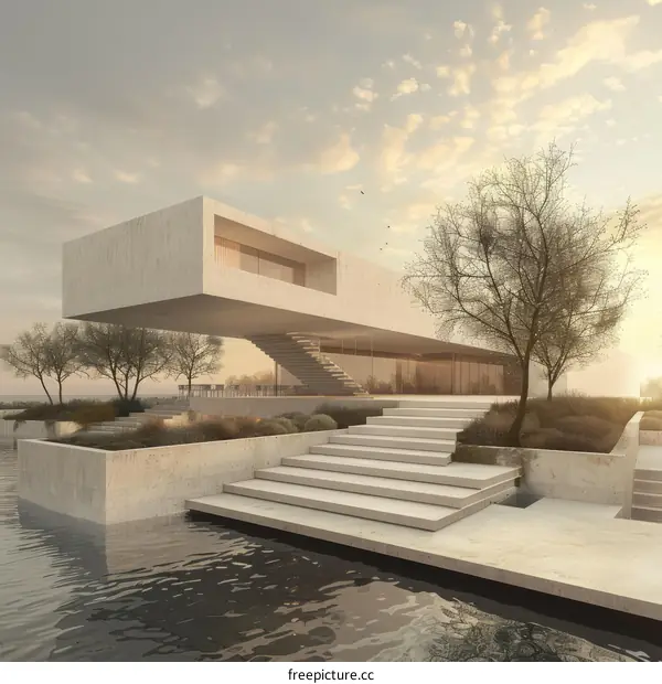 Modern minimalist villa with large windows and terrace