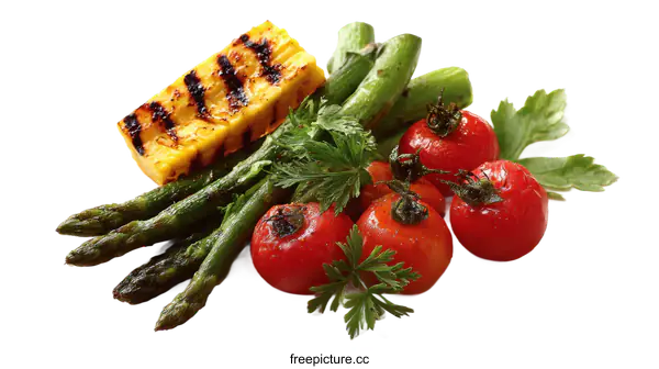 [Transparent Background PNG]Grilled Pineapple Asparagus and Cherry Tomatoes