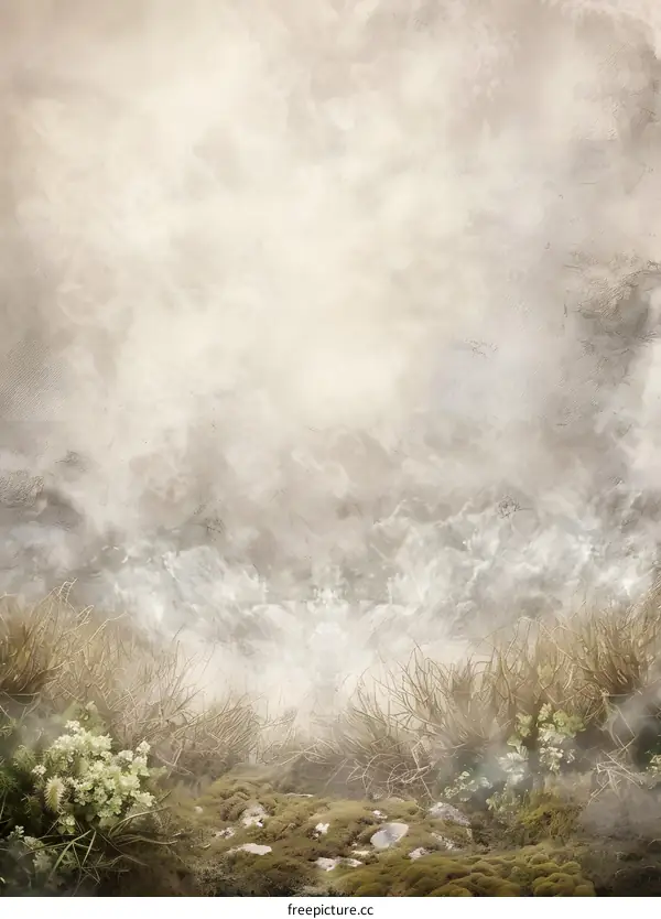 Vintage Watercolor Background with Foggy Landscape