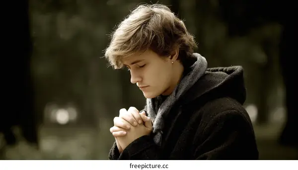 A Young Person in Prayer Outdoors