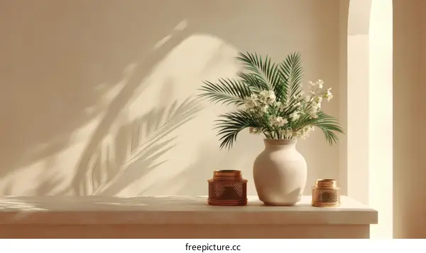 Beige Interior Scene with Vase and Candles