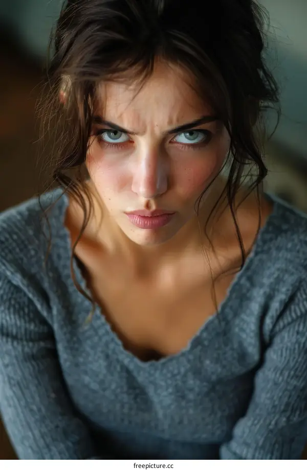 Close-up Portrait of a Woman with a Serious Expression