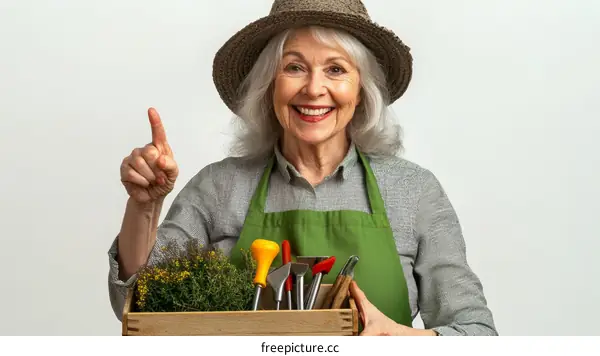 Senior Woman Gardener with Tools and Plants