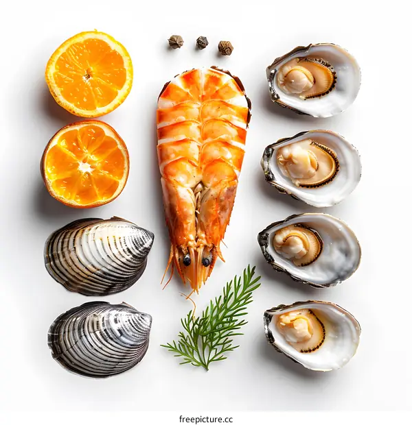 Seafood Platter with Orange Slices and Spices