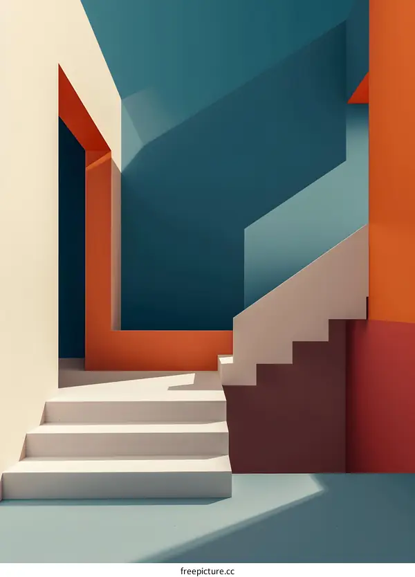 Abstract Minimalist Interior Design with Stairs and Geometric Shapes