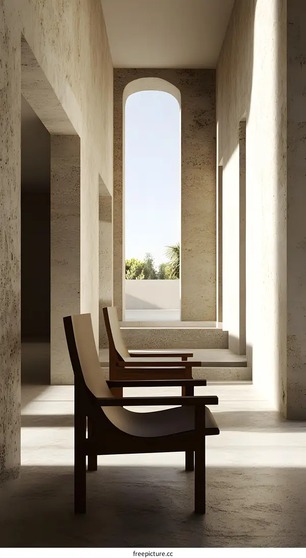 Minimalist Interior Design With Two Chairs And Archway