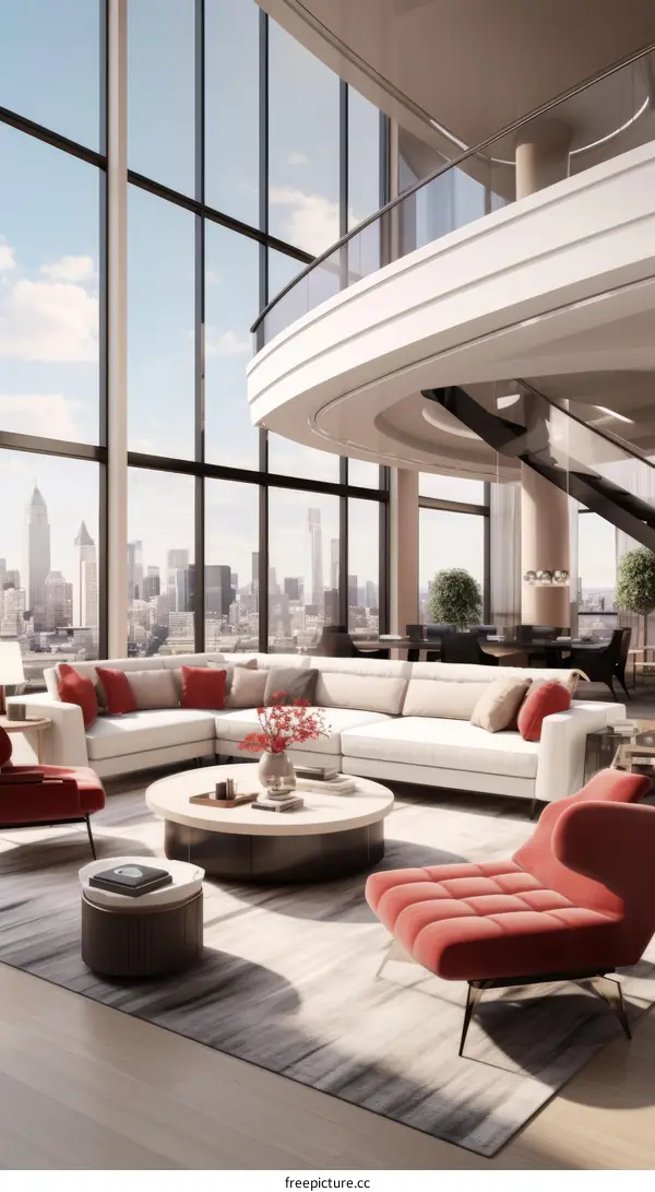 Modern Luxury Living Room with Floor-to-Ceiling Windows