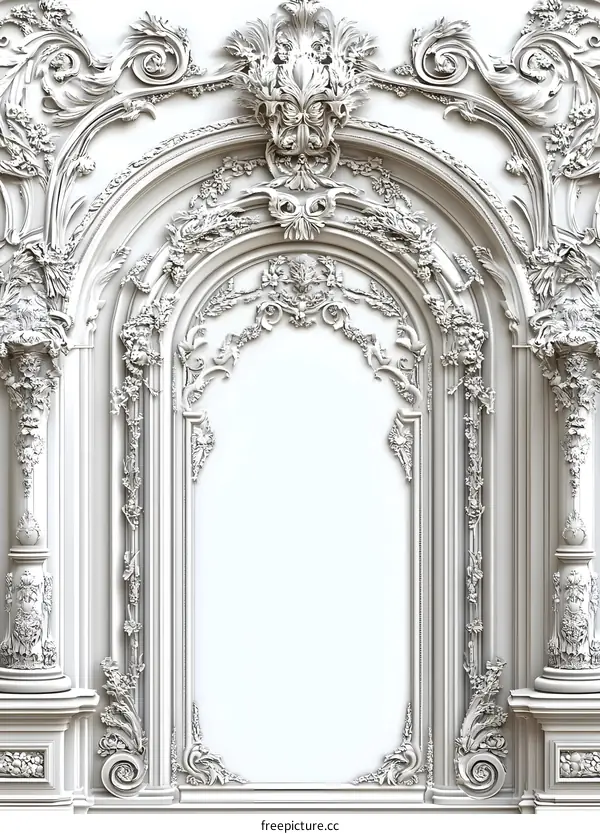 White Ornate Archway with Detailed Carvings
