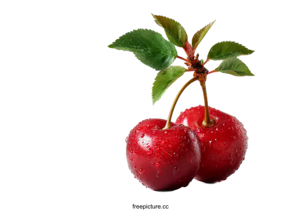 [Transparent Background PNG]Close Up of Fresh Cherries with Dew Drops