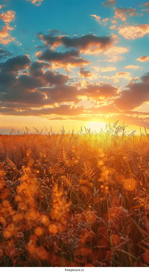 Landscape photography of a golden wheat field during sunset