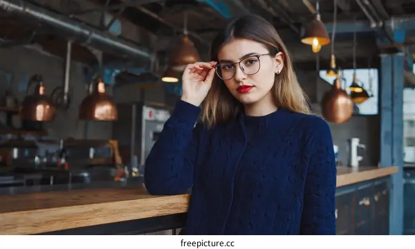 Young Woman in Trendy Cafe Outfit