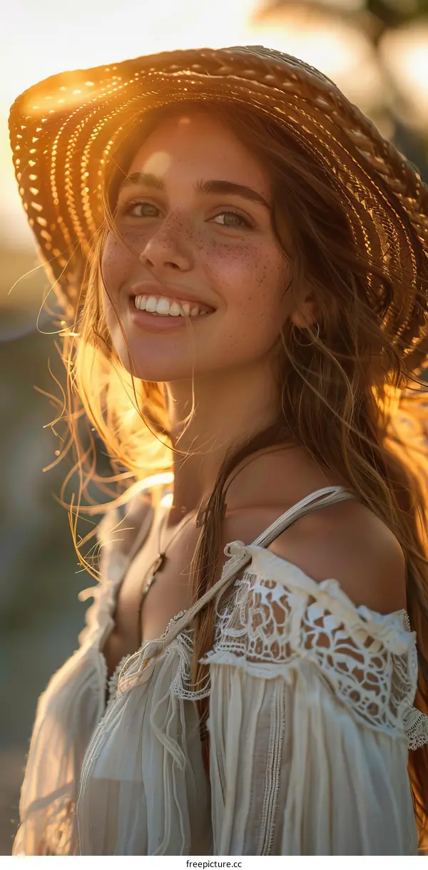 portrait of a smiling woman wearing a straw hat